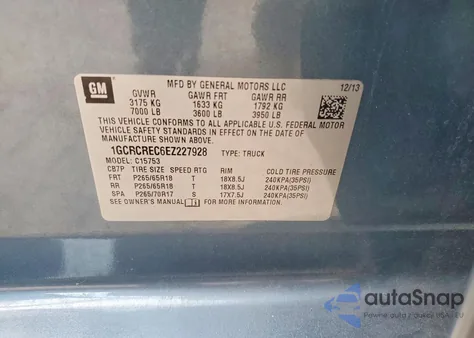 2014 Chevrolet Silverado C1500 Lt z USA, uszkodzony, nr VIN 1GCRCREC6EZ227928